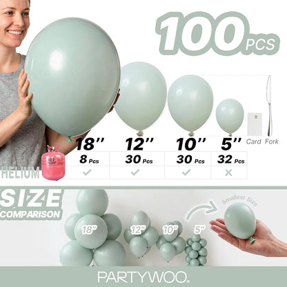 PartyWoo Dusty Green Balloons 100pcs Sage Olive Eucalyptus Green Boho Color | - Image 6