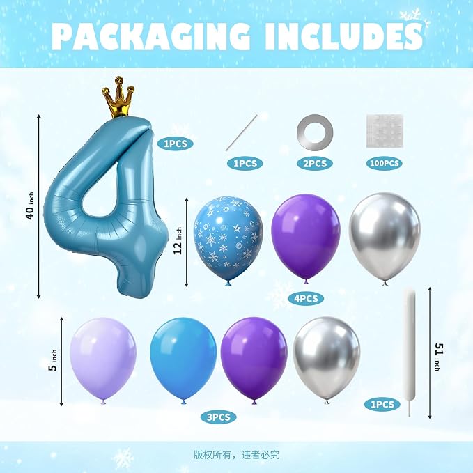 40 Inch Blue Number 4 Balloon Tower Set, Winter Ice Princess Theme Number Four - Image 2