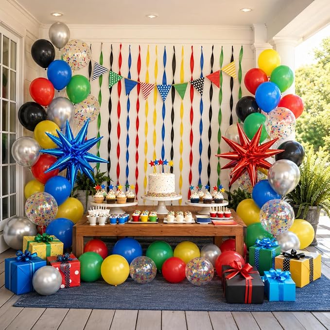Black and Red Yellow Blue Balloons, 12 Inch Black Red Yellow Blue Green - Image 7