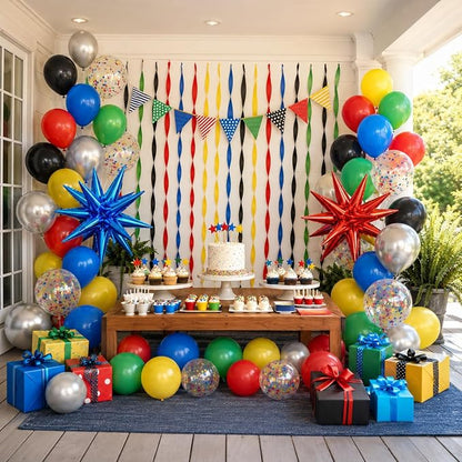 Black and Red Yellow Blue Balloons, 12 Inch Black Red Yellow Blue Green - Image 7