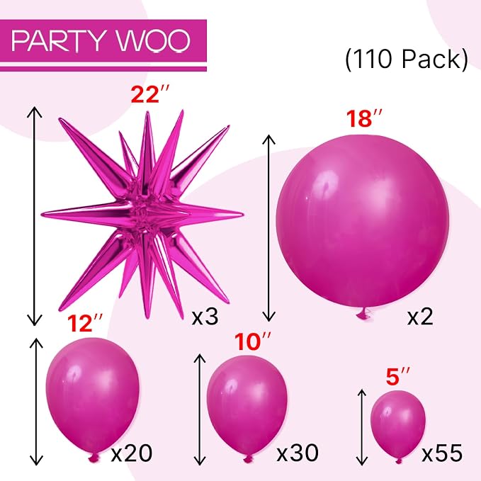PartyWoo Hot Pink Star Balloons 110pcs Different Sizes 18 12 10 5 Inch Pack 22 - Image 4