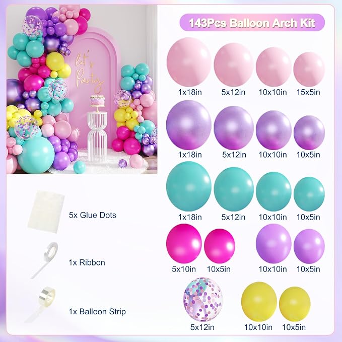 Purple Blue Pink Balloon Garland Arch Kit - Image 6