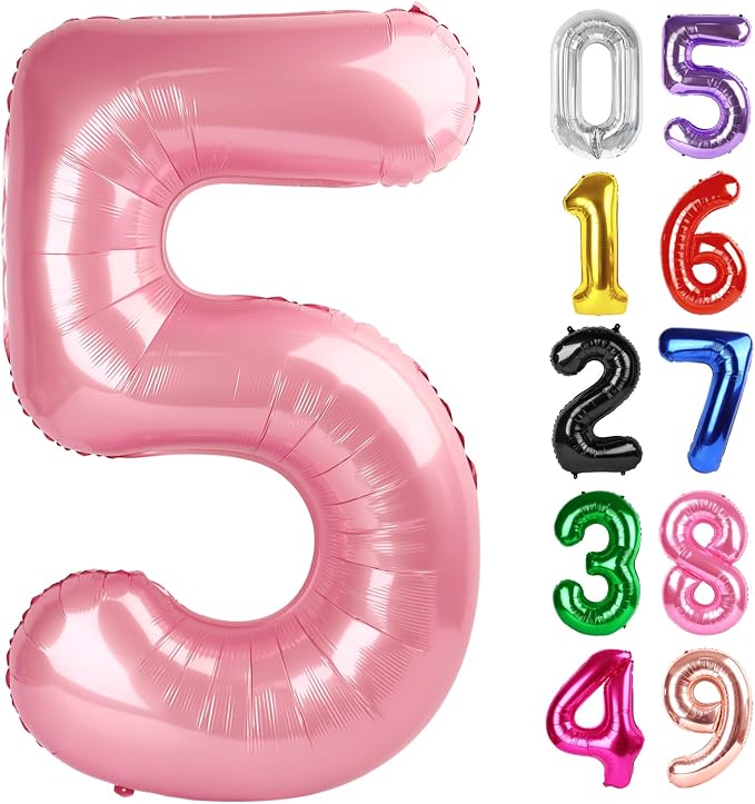 Pastel Pink Number 5 Balloon 40 Inch, 5th Birthday Decorations Men Women | Foil by IWERP
