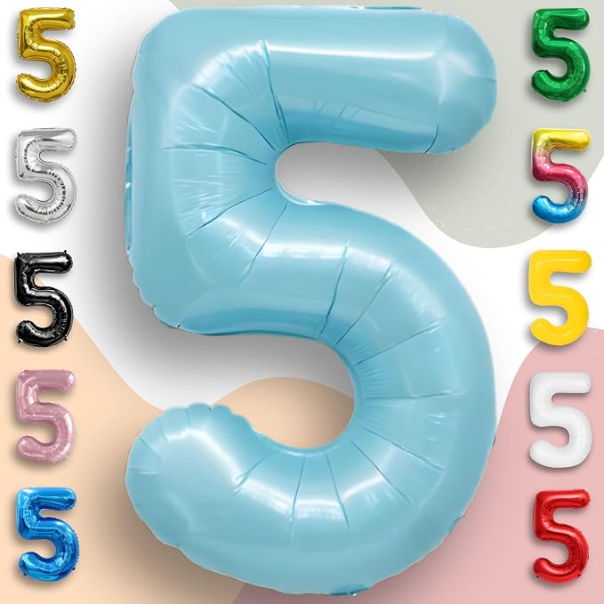 Candy Blue Number Balloon 5 Mylar Foil Balloons 32 inch - Image 4