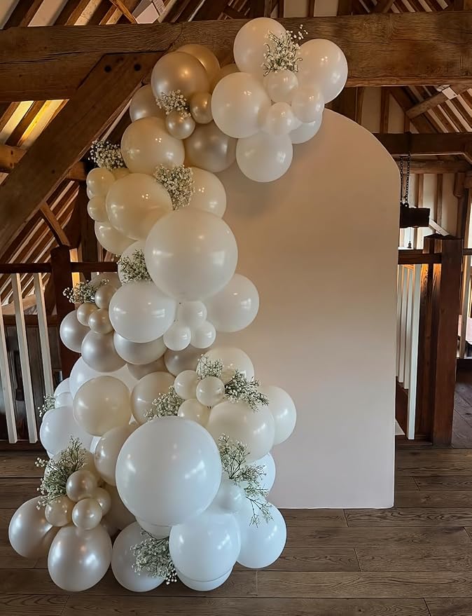 Neutral Balloon Garland Arch Kit, Boho Party Decor | Sand Pearl White Metallic - Image 7