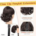 KooKaStyle Ponytail Extension, 10" Short Claw Clip in Pony Tails Hair Extensions Curly Wavy Synthetic Drawstring Hairpieces for Women Medium Brown