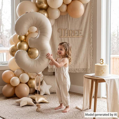 Cream Number 3 Balloon 40 Inch, Foil Numeral - Image 6