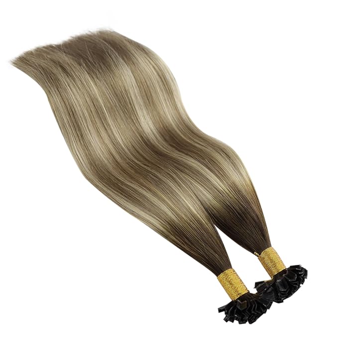 YoungSee K Tip Hair Extensions Human Hair Balayage Ktip Hair Extensions Balayage Dark Brown to Blonde with Brown 16In 1g/s 50g