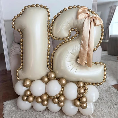 Cream 17 Balloon Number 40 Inch Cream Number 17 Balloon Helium Mylar Balloons - Image 2