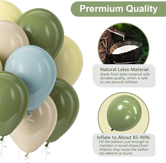 Bezente Dusty Blue Sage Green Pastel Yellow Latex Balloons Kit 60pcs 12-in | - Image 3