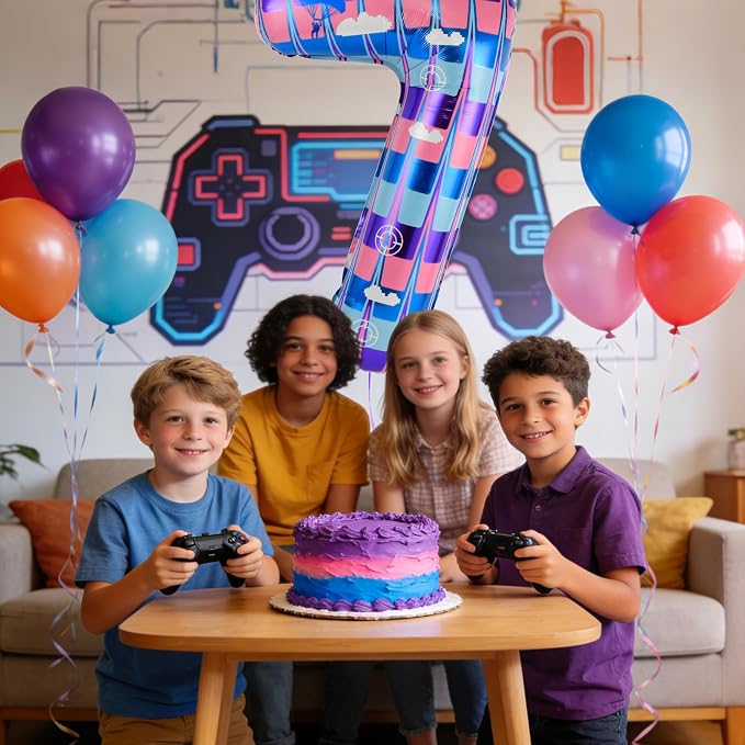 40 Inch Video Game Themed Number 7 Balloon, Birthday Party Decorations | Large - Image 6