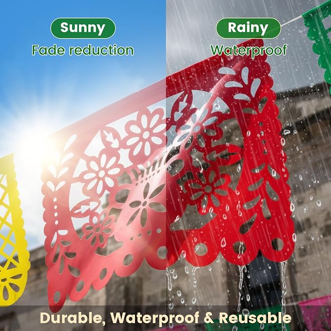DOMESTAR Mexican Party Decoration, 18 FT Plastic Papel Picado Fiesta Banner | - Image 4