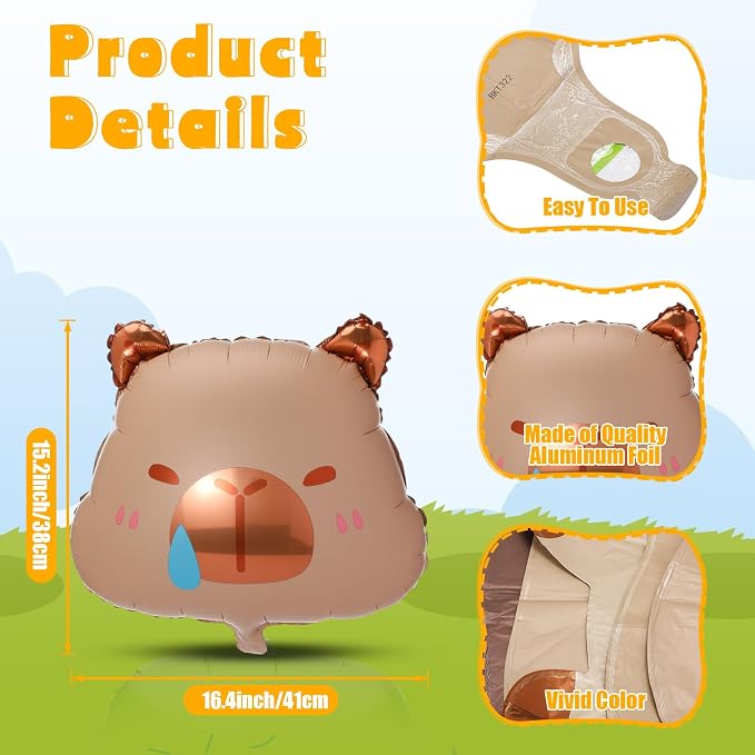 Civaner 10 Pcs Capybara Foil Balloons Animal Theme Birthday Party Decorations - Image 5