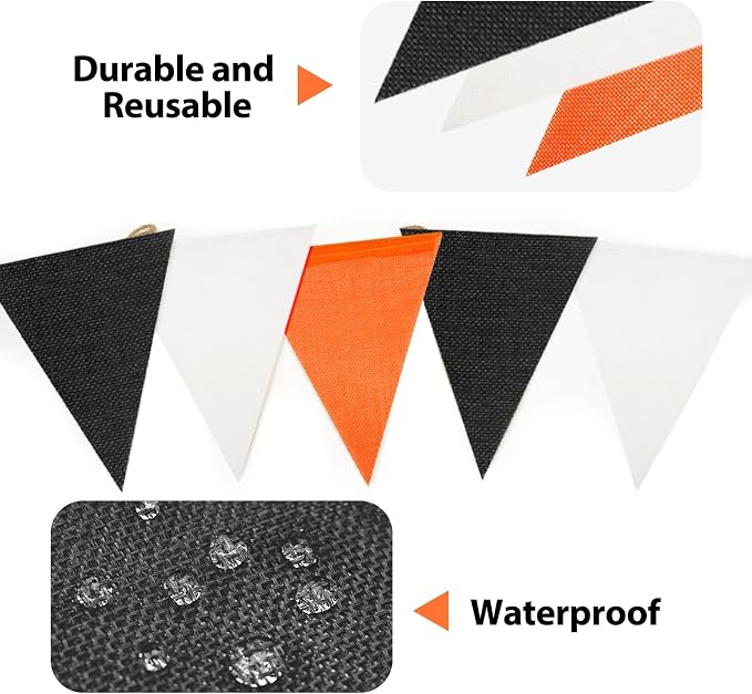 G2PLUS Pre-Strung Burlap Pennant Banners, 39Ft Black and Orange Fabric Triangle - Image 3
