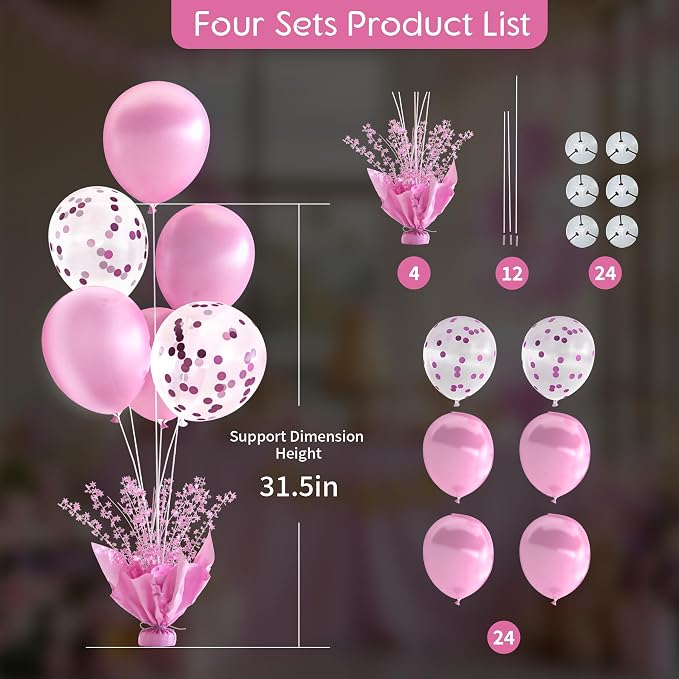 Pink Balloon Table Centerpiece Kit, 4 Sets Pink Balloon Stands - Image 5