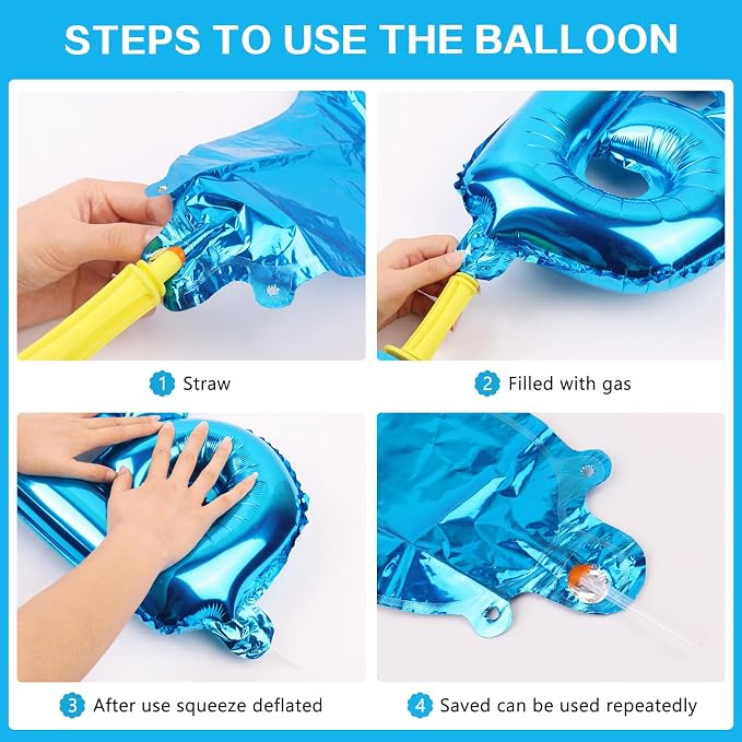 Happy Birthday Balloons Banner Blue 16 Inch Mylar Foil Letters - Image 4