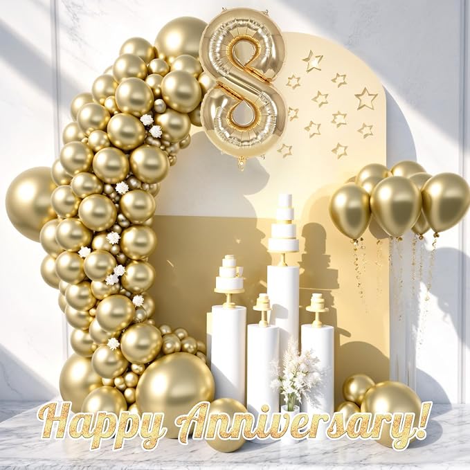 Champagne Gold Large Number 8 Balloon, 40 Inch Light Gold Foil Helium Number - Image 6