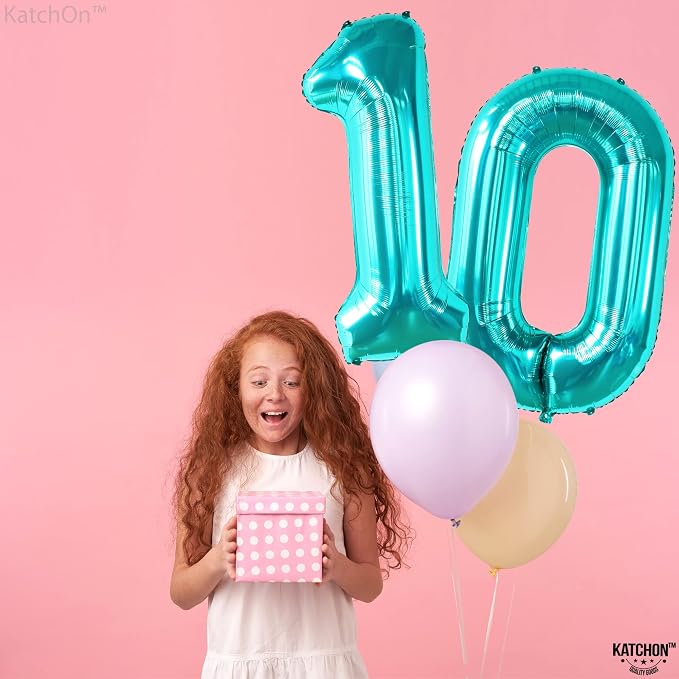 KatchOn Aqua Blue 0 Balloons 40 Inch | Turquoise Balloons, Teal Number 0 Balloon - Image 3
