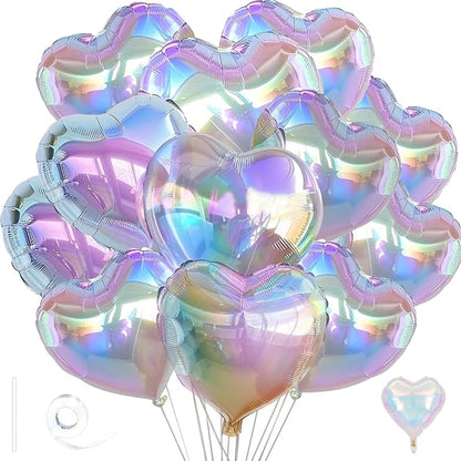 Colorful Heart Ballloons, 18 Inch Bright Silver Foil Love Heart Shaped Balloons by Wuhetyo
