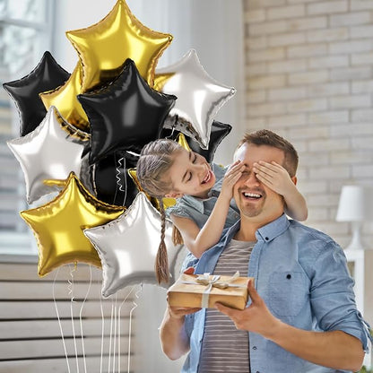 Black Gold Star Foil Balloons, 18 Inch 12Pcs Silver and Black Pentagram - Image 4