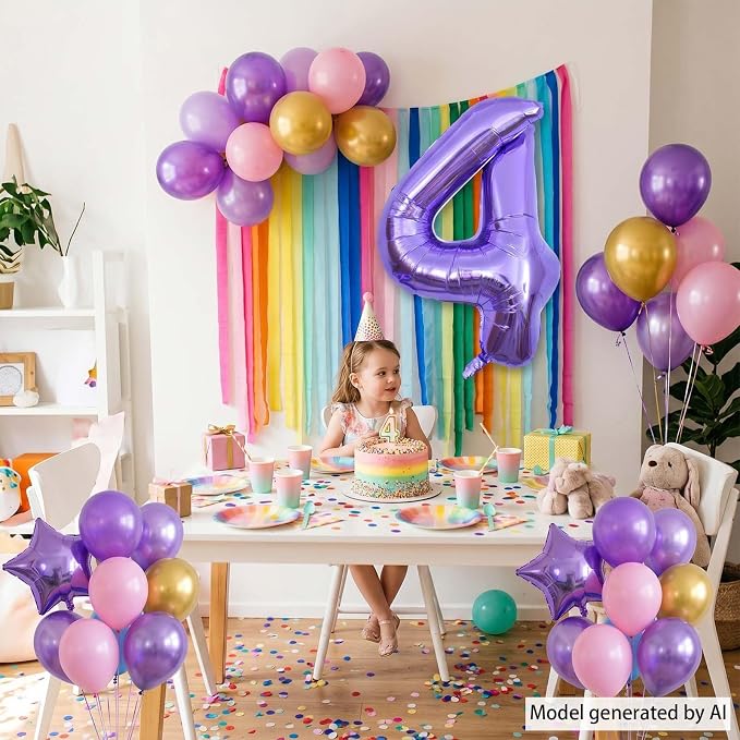 Purple Number 4 Balloon 40 Inch, Large Lavender Mylar Foil Number 4 - Image 2