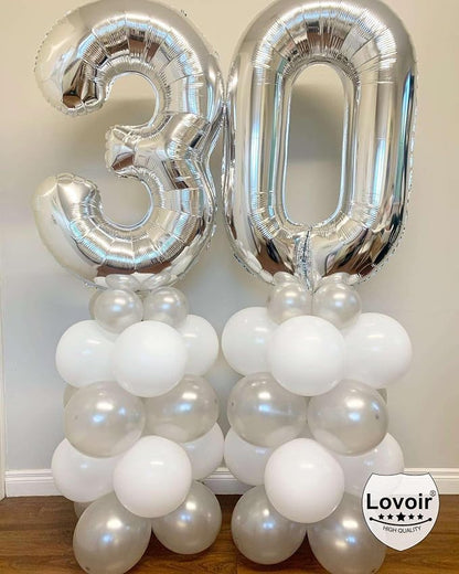 Silver 30 Number Balloons, 40 Inch Giant Number 30 Balloons Foil Mylar Helium - Image 7