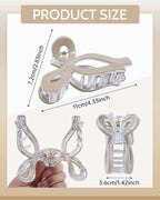 Mesovor 4 Pack Elegant Bow Hair Claw Clips, Nonslip 4.3" Large Hair Grip Hairclips for Thin and Thick | Acrylic Hair Strong Hold Hair Jaw Clamps (Neutral)