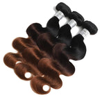 T1B/2/30 Chestnut Brown Ombre Human Hair Bundles Body Wave 100% Real Virgin Human Hair Bundles Dark Roots Bundle 3 Tone Ombre Medium Auburn Colored Sew in Quick Weaves 12 14 16 Inch