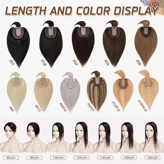 Rich Choices Real Human Hair Toppers for Women With Bang 100% Remy Human Hair Topper for Thinning Hair Clip in Silk Base Hair Topper 14 Inch #12P613 Golden Brown Mix Bleach Blonde