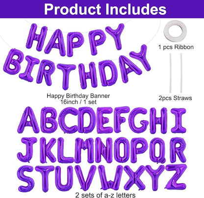 TONIFUL 65 Pcs Personalized Name Letter A-Z Balloons 16 Inch Purple Happy - Image 2