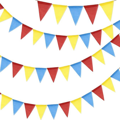 G2PLUS Pre-Strung Burlap Pennant Banners, 39Ft Red Yellow Blue Triangle Flag by G2PLUS