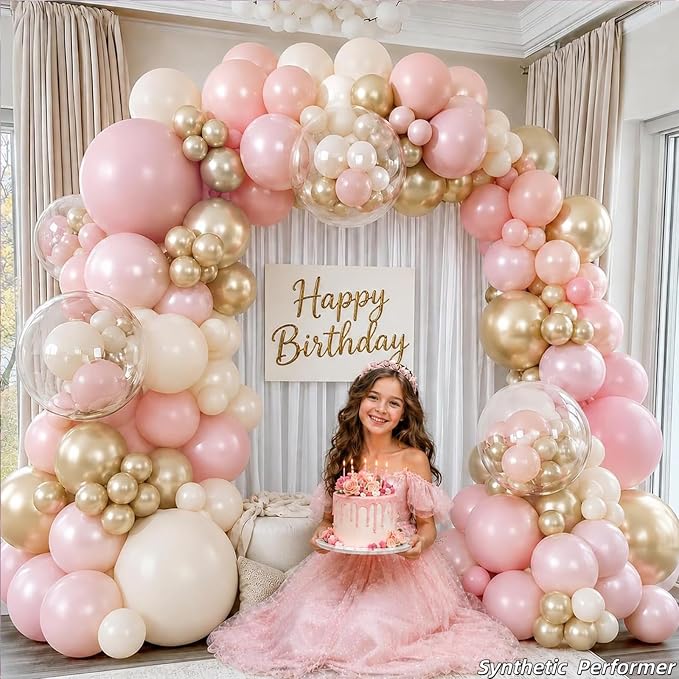 Dusty Pink Balloon Garland Arch Kit, Double Stuffed Pearl Pink White Gold - Image 8