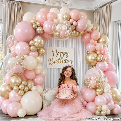 Dusty Pink Balloon Garland Arch Kit, Double Stuffed Pearl Pink White Gold - Image 8