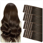 SUYYA Invisible Tape in Hair Extensions Human Hair Darkest Brown Seamless Injected Hand-Tied Pro Quality Virgin Human Hair 20PCS 50G/Pack Straight Tape Ins(20 inch #2 Darkest Brown)