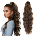 18" Ponytail Extension, Claw Clip Ponytail Extensions for Women Wavy Pony Tails Hair Extensions Fluffy Natural Looking Synthetic Hairpiece for Daily Use (Light Auburn Brown)
