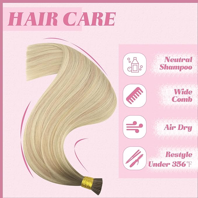 YoungSee I Tips Hair Extensions Real Human Hair Ombre I Tip Extensions Ash Blonde Balayage Platinum Blonde I Tip Extension 18In 60s 50g Itip Hair Extension for Girls