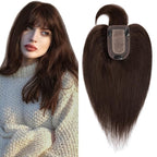 SEGO Hair Toppers for Women Real Human Hair with Thinning Hair, Toppers Hair Pieces Clip in Toppers Straight Hair Pieces with Front Bangs 150% Density Silk Base -12 Inch #2 Dark Brown