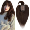 SEGO Hair Toppers for Women Real Human Hair with Thinning Hair, Toppers Hair Pieces Clip in Toppers Straight Hair Pieces with Front Bangs 150% Density Silk Base -10 Inch #2 Dark Brown