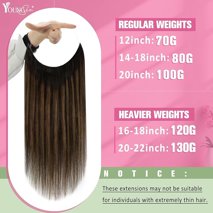 YoungSee 100G Wire Human Hair Extensions Balayage Brown Wire Hair Extensions Real Human Hair Dark Brown with Medium Brown Invisible Headband Hair Extensions Natural Hair 20Inch