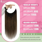 YoungSee Wire Human Hair Extensions Brown Wire Hair Extensions Human Hair Balayage Darkest Brown with Medium Brown Fish Line Hair Extension Real Human Hair 80G 16In