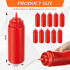 16 Pcs 32 oz Squeeze Bottle Large Plastic Wide Mouth Squeeze Bottles for Condiment Sauces Chocolate Ketchup Mustard BBQ Grill Restaurant (Red)