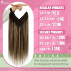 YoungSee 135G Wire Human Hair Extensions Brown Balayage Hair Wire Chocolate Brown Mix Caramel Blonde Balayage One Piece Hair Extensions Long Straight Hair 24Inch