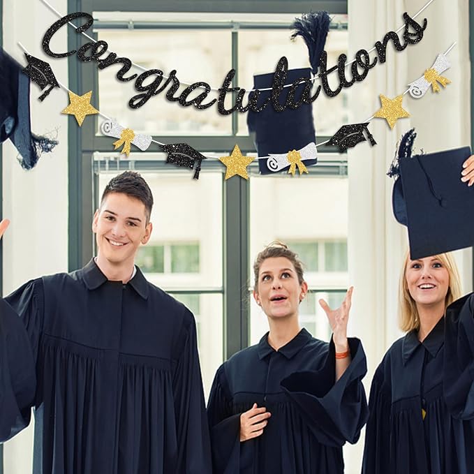 Congratulations Banner Black and Gold Graduation Decorations Class of 2026 - Image 6