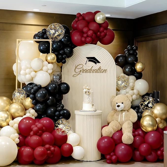 Burgundy Black White Gold Balloon Garland Arch Kit - Image 5