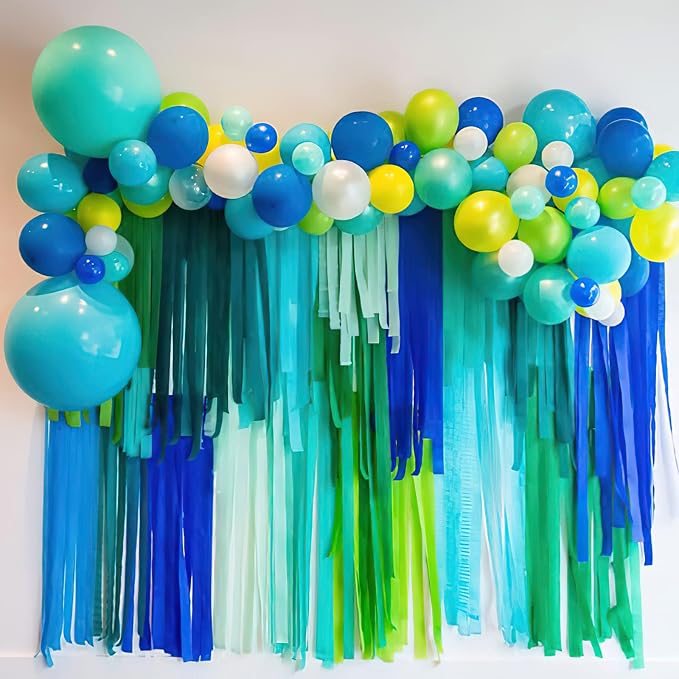 PartyWoo Lime Green Gold Crepe Paper Streamers 6 Rolls 492 FT | Birthday - Image 2
