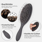 Boar Bristles Hair Brush for Women and Men, Detangling Hair Brush for Smoothing Massage Add Shine, Nylon&Boar Bristles Detangler brush for Hair Healthy (1 Pack-Black)