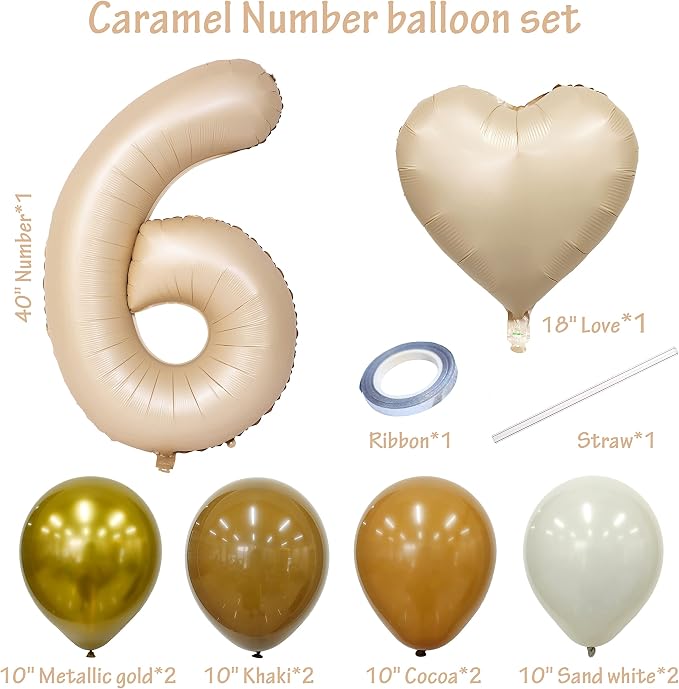 40 In Caramel Number Balloons Helium Foil Mylar latex Balloon Digital 6 | - Image 2