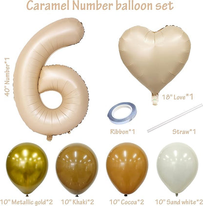 40 In Caramel Number Balloons Helium Foil Mylar latex Balloon Digital 6 | - Image 2