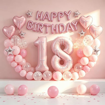81Pcs Pink Happy 18th Birthday Decorations - Image 8