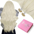 YoungSee Utip Human Hair Extensions Platinum Blonde 24 Inch K Tip Hair Extensions Human Hair White Blonde U Tips Extension Real Hair Long Straight U Tips Hair Extension for Women 50s/50g Hot Fusion